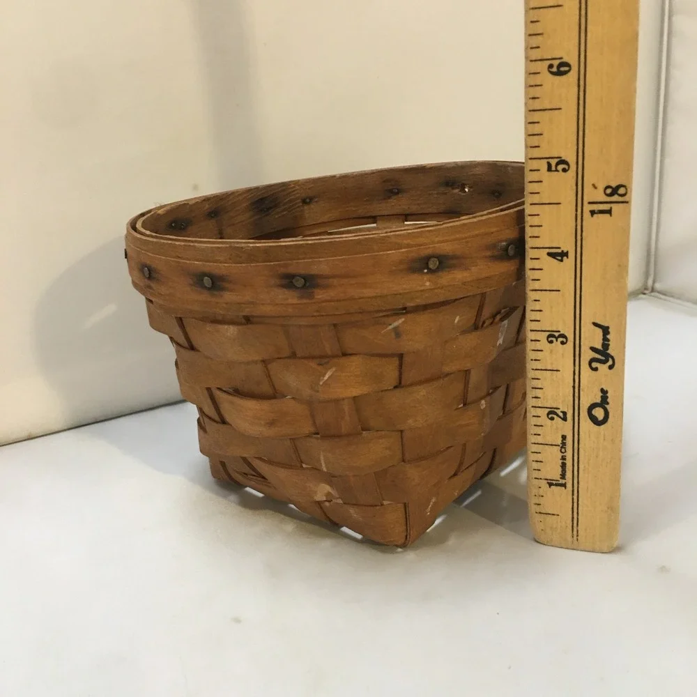 Woven Wood Splint Basket Home Decor Small Brown Round Rim Vintage Longaberger